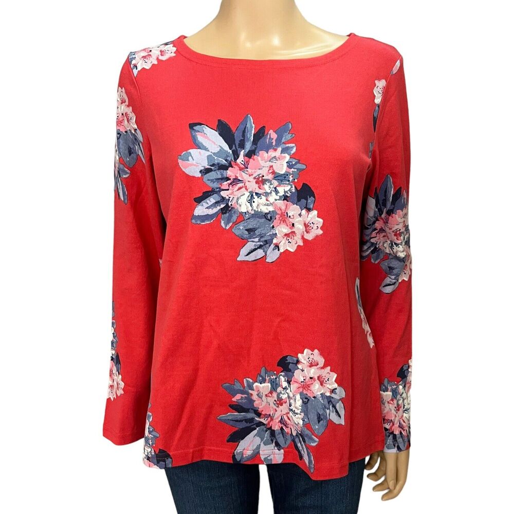 NEW Joules Harbour Print Top Boat Neck Floral Long Sleeve Red Cotton Tee - Picture 1 of 8